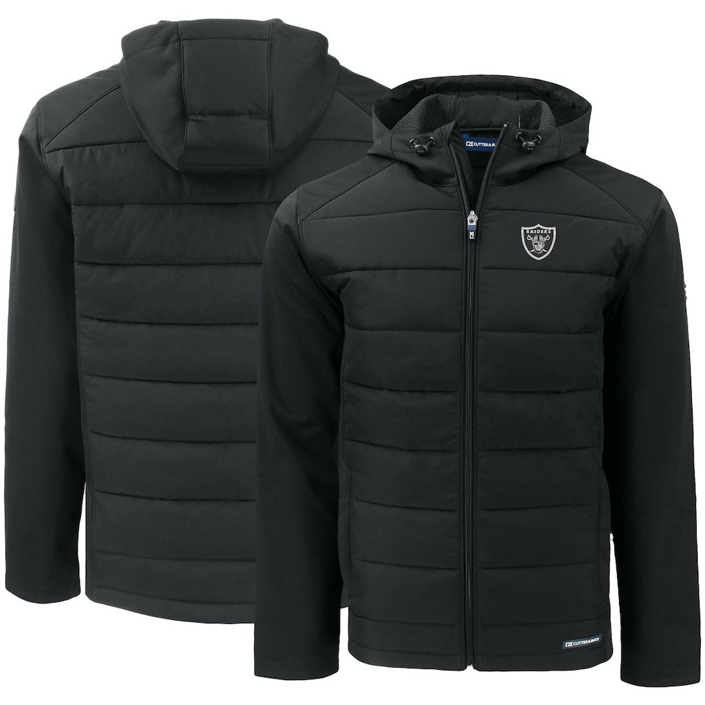 Las Vegas Raiders Cutter & Buck Evoke PrimaLoft Hybrid Eco Softshell Recycled Full-Zip Hooded Jacket Black | NFL