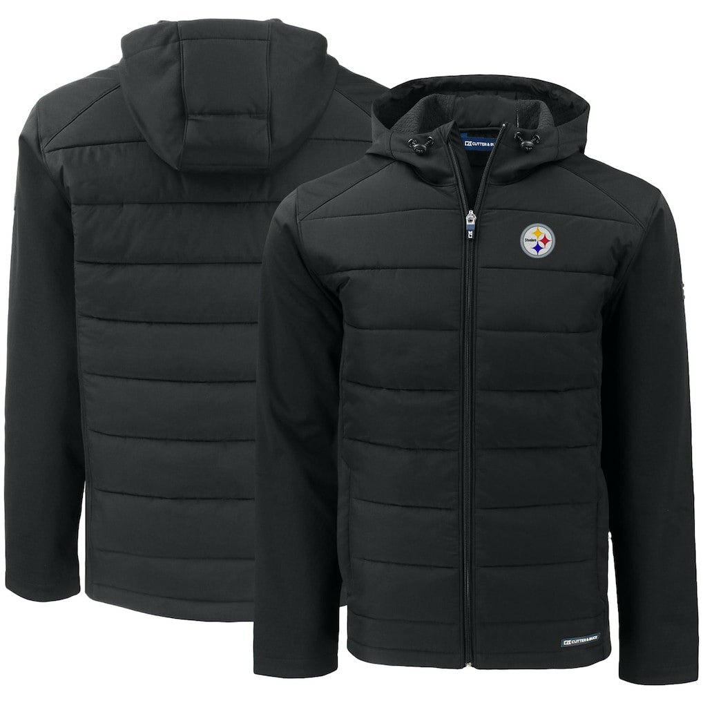 Pittsburgh Steelers Cutter & Buck Evoke PrimaLoft Hybrid Eco Softshell Recycled Full-Zip Hooded Jacket Black | NFL
