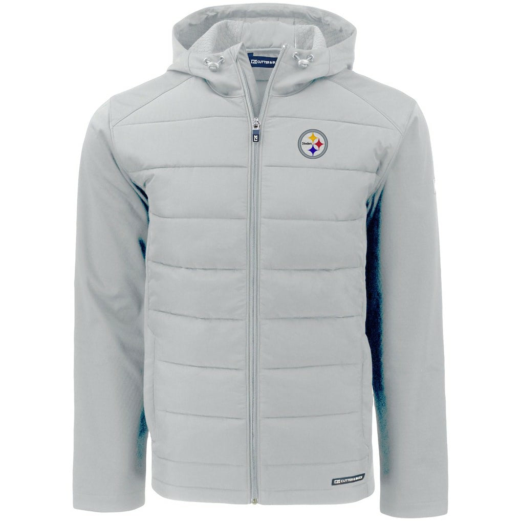 Pittsburgh Steelers Cutter & Buck Evoke PrimaLoft Hybrid Eco Softshell Recycled Full-Zip Hooded Jacket Gray | NFL