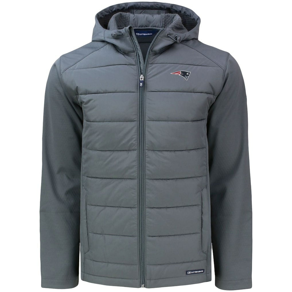 New England Patriots Cutter & Buck Evoke PrimaLoft Hybrid Eco Softshell Recycled Full-Zip Hooded Jacket Gray | NFL