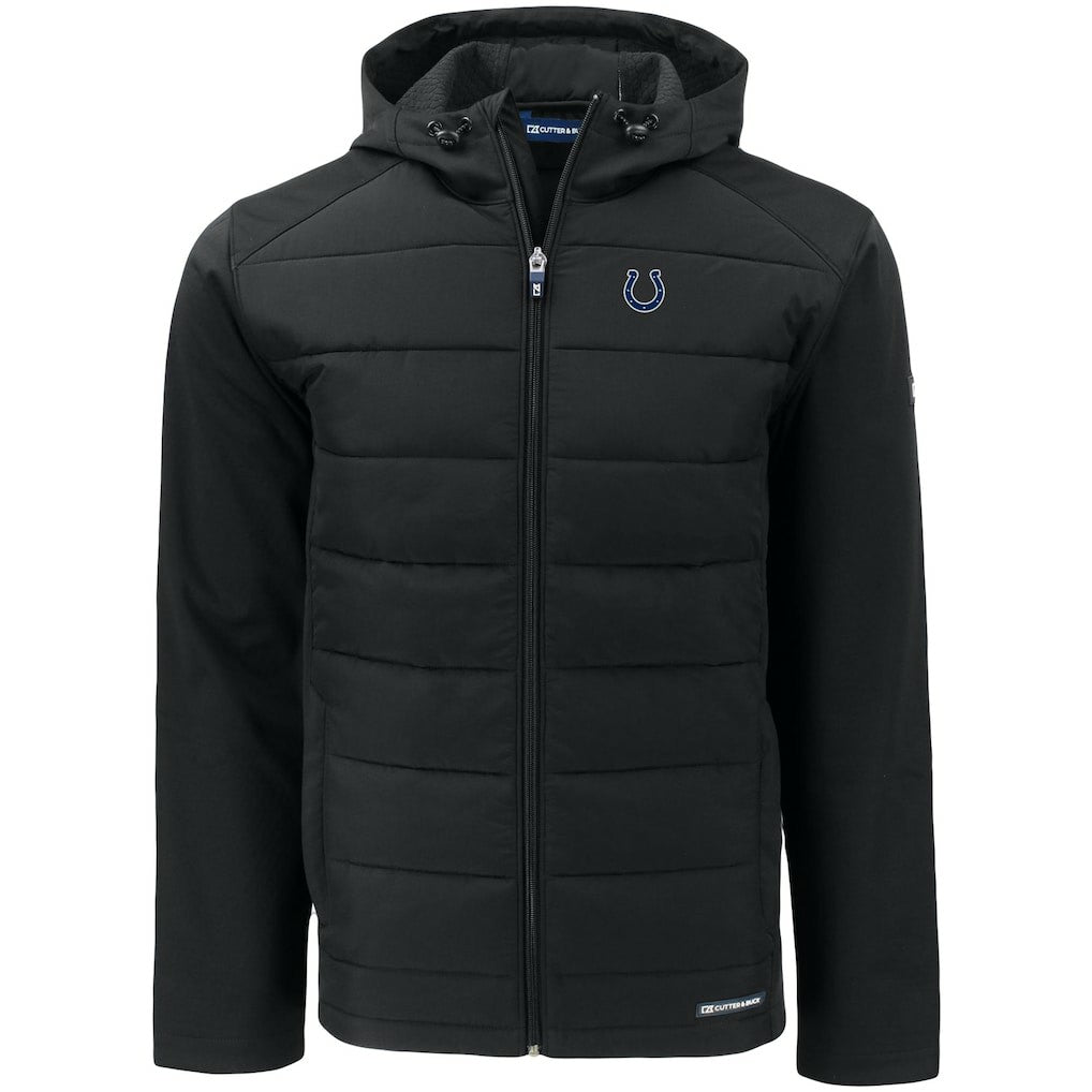 Indianapolis Colts Cutter & Buck Evoke PrimaLoft Hybrid Eco Softshell Recycled Full-Zip Hooded Jacket Black | NFL