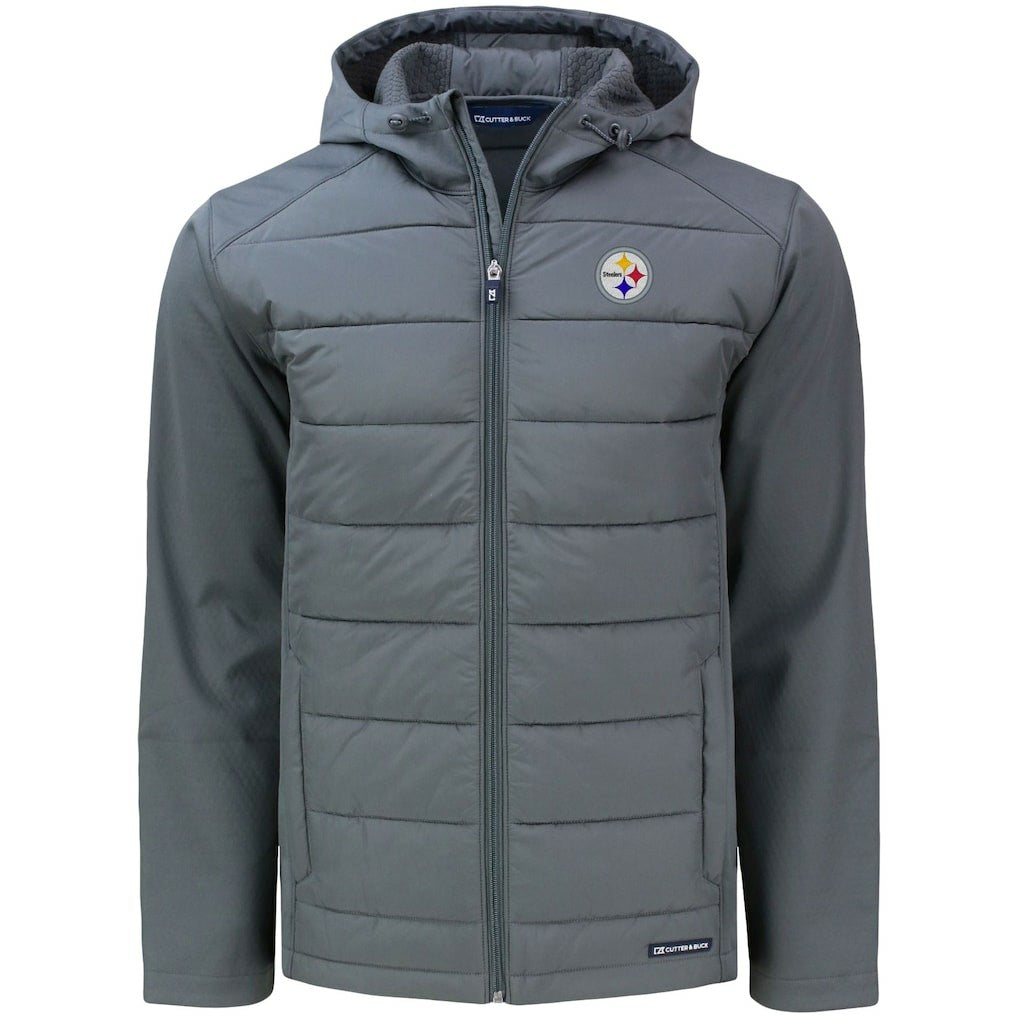 Pittsburgh Steelers Cutter & Buck Evoke PrimaLoft Hybrid Eco Softshell Recycled Full-Zip Hooded Jacket Gray | NFL