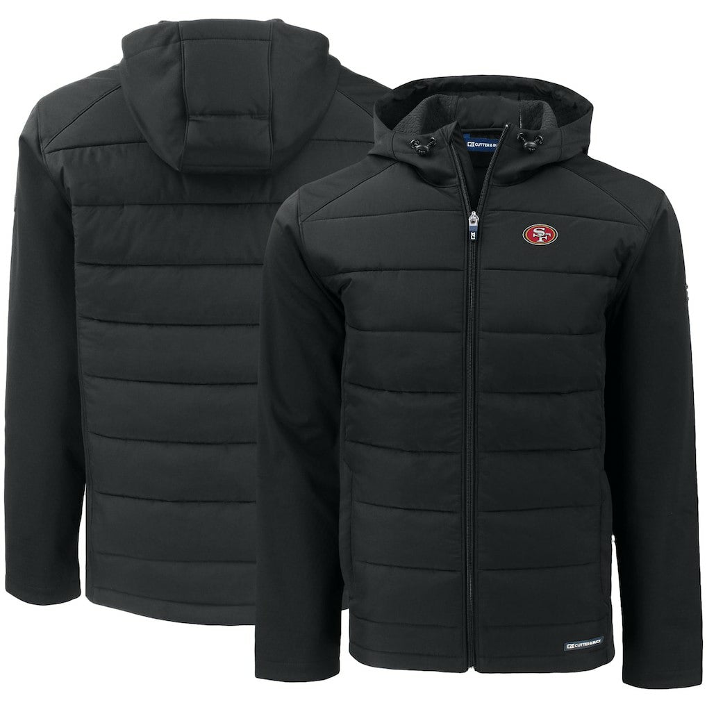 San Francisco 49ers Cutter & Buck Evoke PrimaLoft Hybrid Eco Softshell Recycled Full-Zip Hooded Jacket Black | NFL