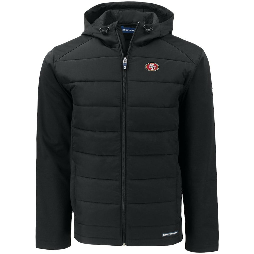 San Francisco 49ers Cutter & Buck Evoke PrimaLoft Hybrid Eco Softshell Recycled Full-Zip Hooded Jacket Black | NFL