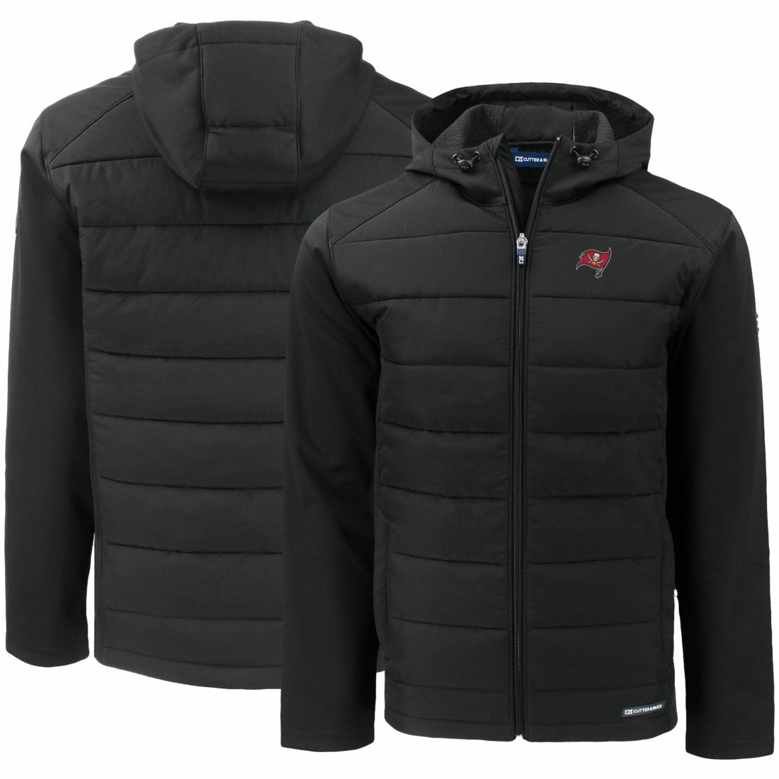 Tampa Bay Buccaneers Cutter & Buck Evoke PrimaLoft Hybrid Eco Softshell Recycled Full-Zip Hooded Jacket Black | NFL