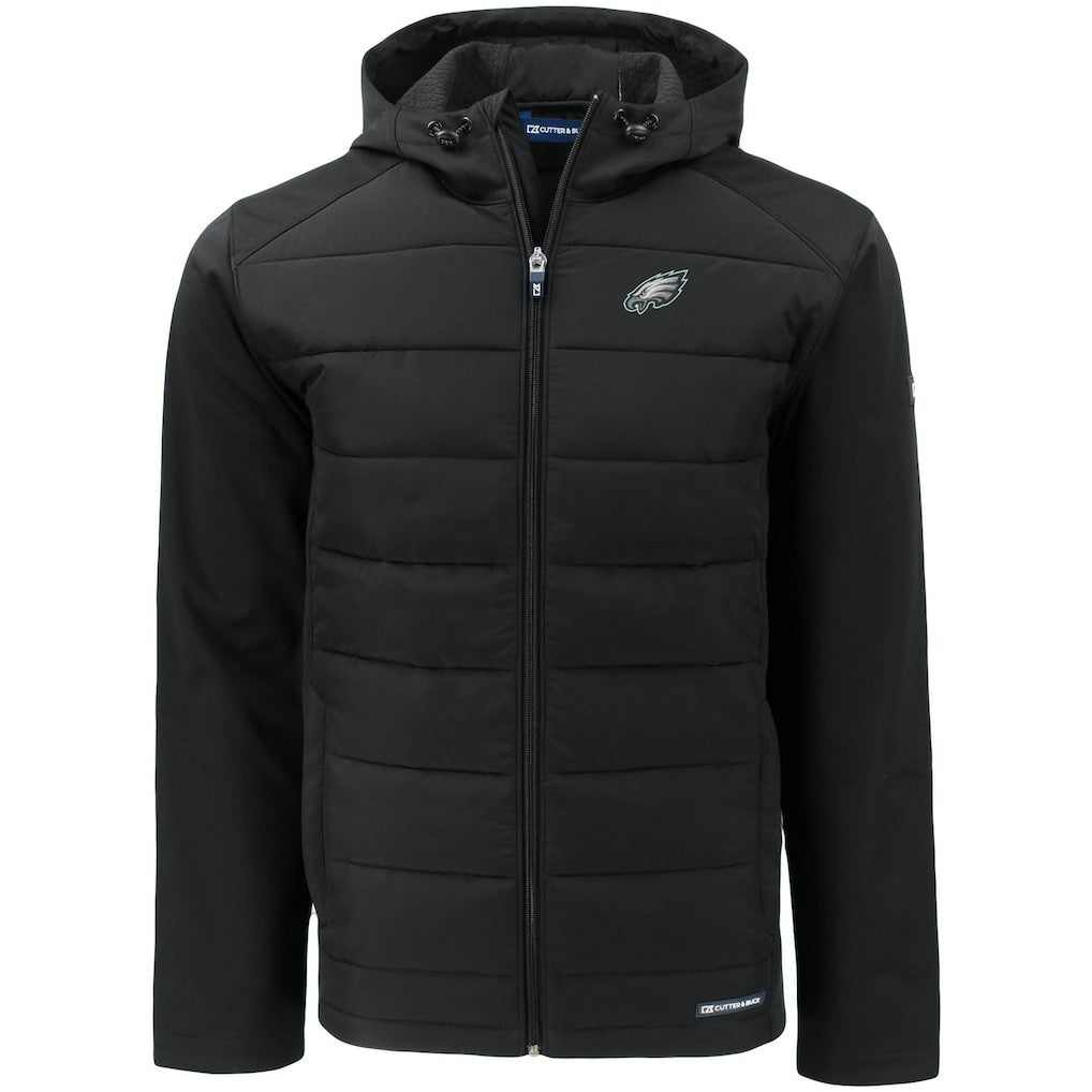 Philadelphia Eagles Cutter & Buck Evoke PrimaLoft Hybrid Eco Softshell Recycled Full-Zip Hooded Jacket Black | NFL
