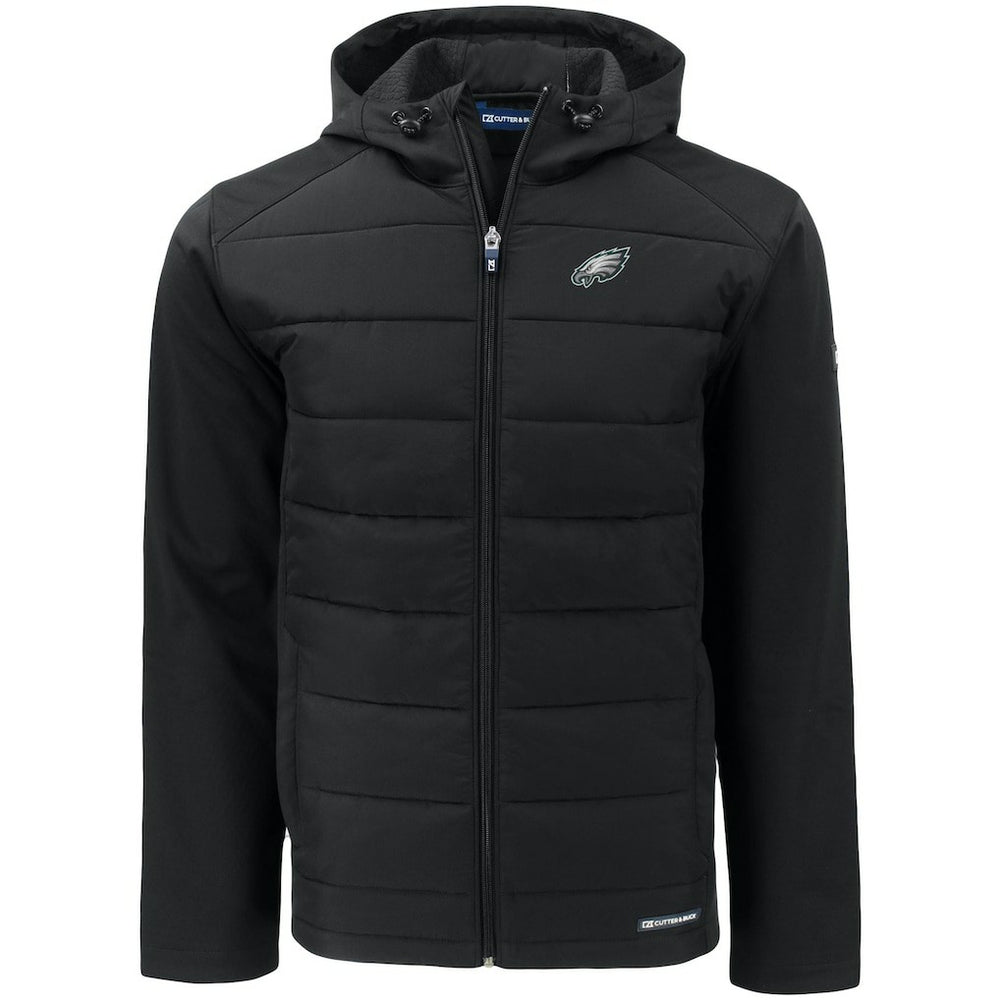 Philadelphia Eagles Cutter & Buck Evoke PrimaLoft Hybrid Eco Softshell Recycled Full-Zip Hooded Jacket Black | NFL
