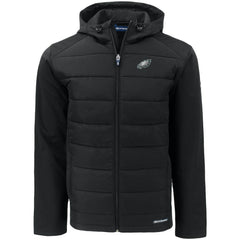 Philadelphia Eagles Cutter & Buck Evoke PrimaLoft Hybrid Eco Softshell Recycled Full-Zip Hooded Jacket Black | NFL