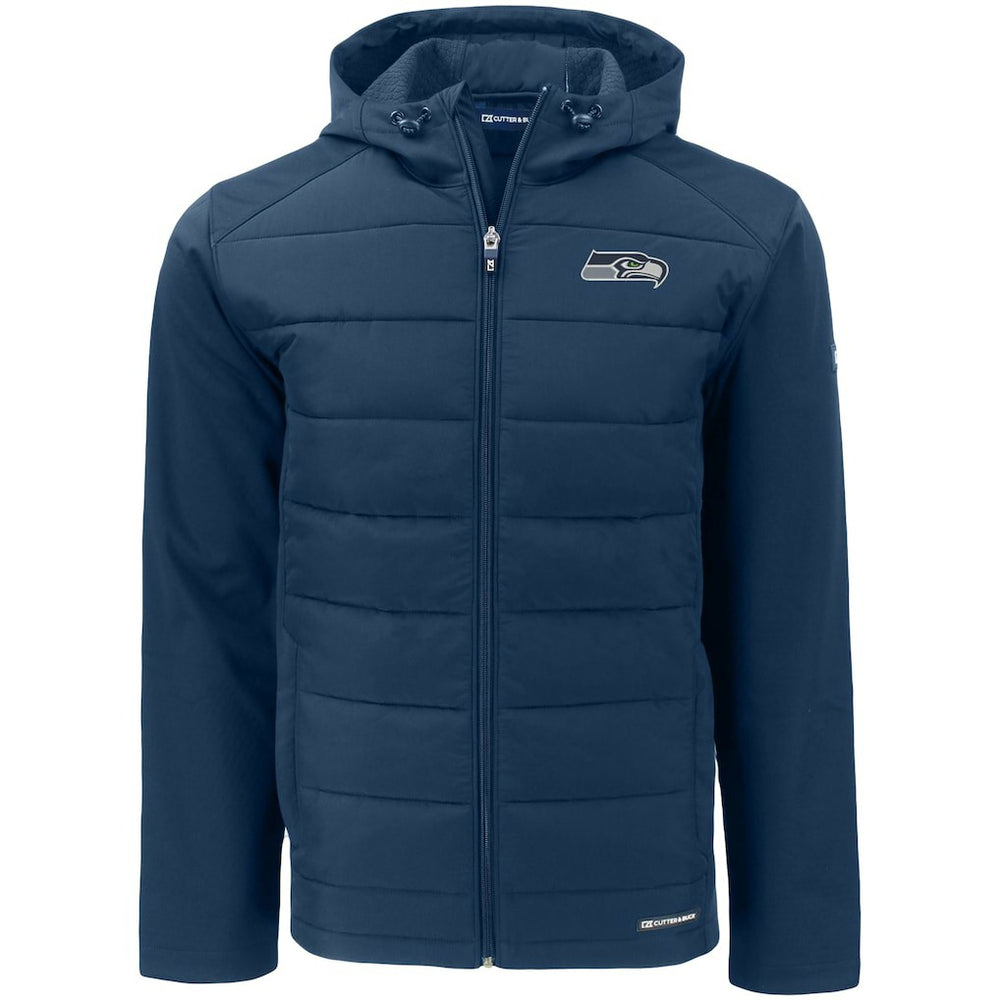 Seattle Seahawks Cutter & Buck Evoke PrimaLoft Hybrid Eco Softshell Recycled Full-Zip Hooded Jacket College Navy | NFL