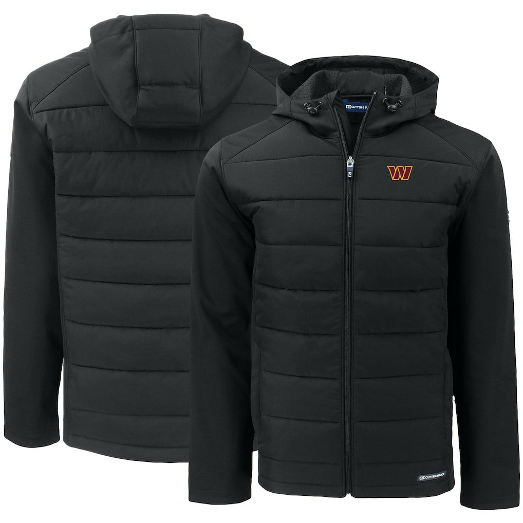 Washington Commanders Cutter & Buck Evoke PrimaLoft Hybrid Eco Softshell Recycled Full-Zip Hooded Jacket Black | NFL
