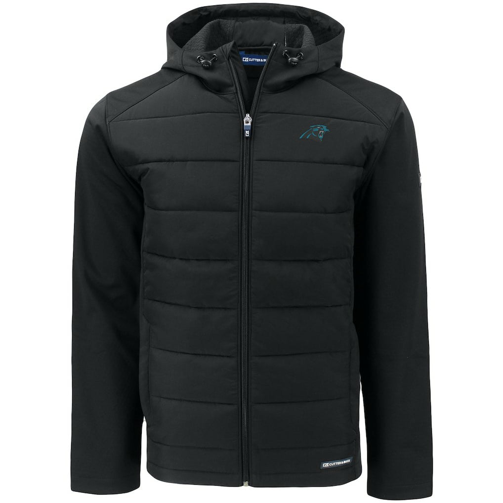 Carolina Panthers Cutter & Buck Evoke PrimaLoft Hybrid Eco Softshell Recycled Full-Zip Hooded Jacket Black | NFL