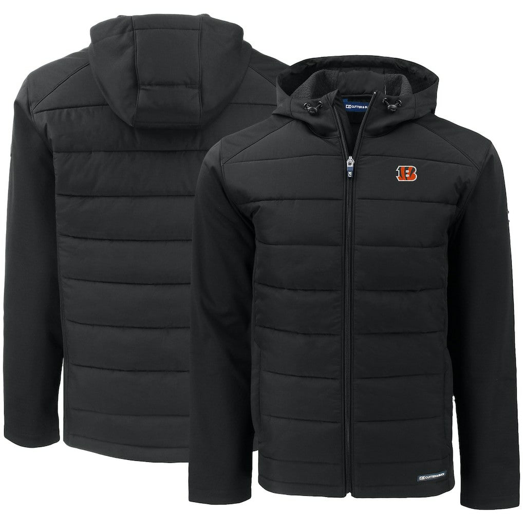 Cincinnati Bengals Cutter & Buck Evoke PrimaLoft Hybrid Eco Softshell Recycled Full-Zip Hooded Jacket Black | NFL