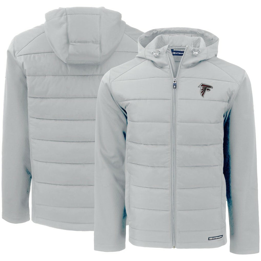 Atlanta Falcons Cutter & Buck Evoke PrimaLoft Hybrid Eco Softshell Recycled Full-Zip Hooded Jacket Gray | NFL