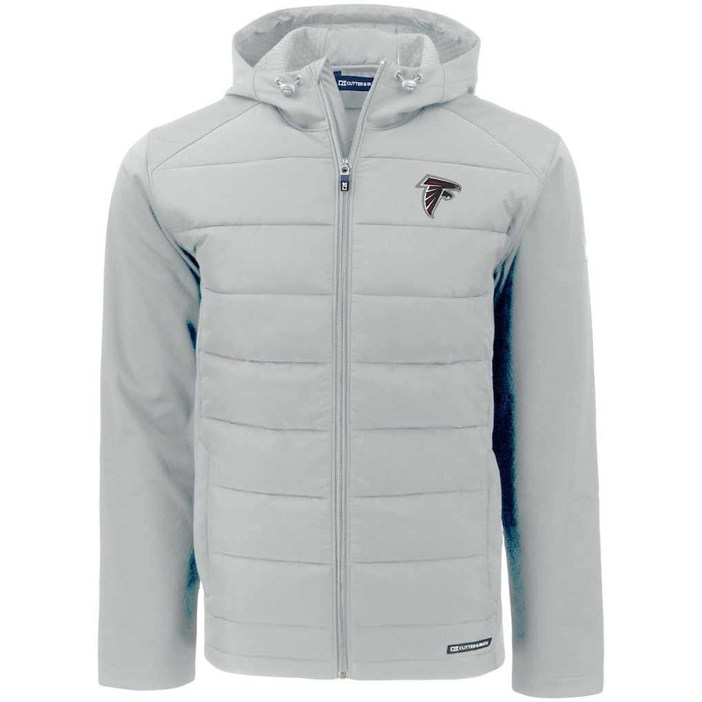 Atlanta Falcons Cutter & Buck Evoke PrimaLoft Hybrid Eco Softshell Recycled Full-Zip Hooded Jacket Gray | NFL