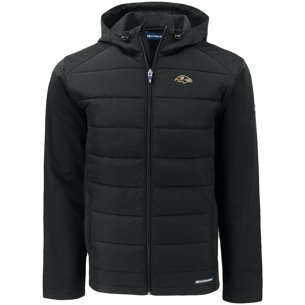 Baltimore Ravens Cutter & Buck Evoke PrimaLoft Hybrid Eco Softshell Recycled Full-Zip Hooded Jacket Black | NFL