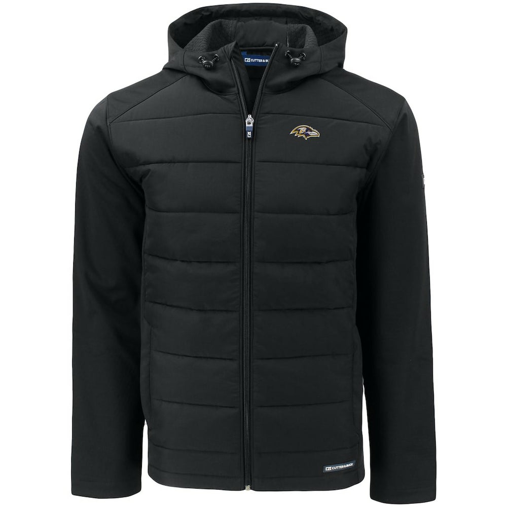 Baltimore Ravens Cutter & Buck Evoke PrimaLoft Hybrid Eco Softshell Recycled Full-Zip Hooded Jacket Black | NFL