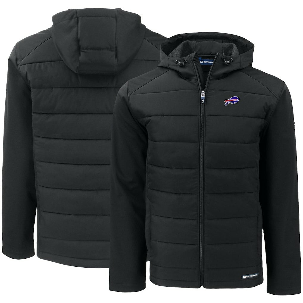 Buffalo Bills Cutter & Buck Evoke PrimaLoft Hybrid Eco Softshell Recycled Full-Zip Hooded Jacket Black | NFL