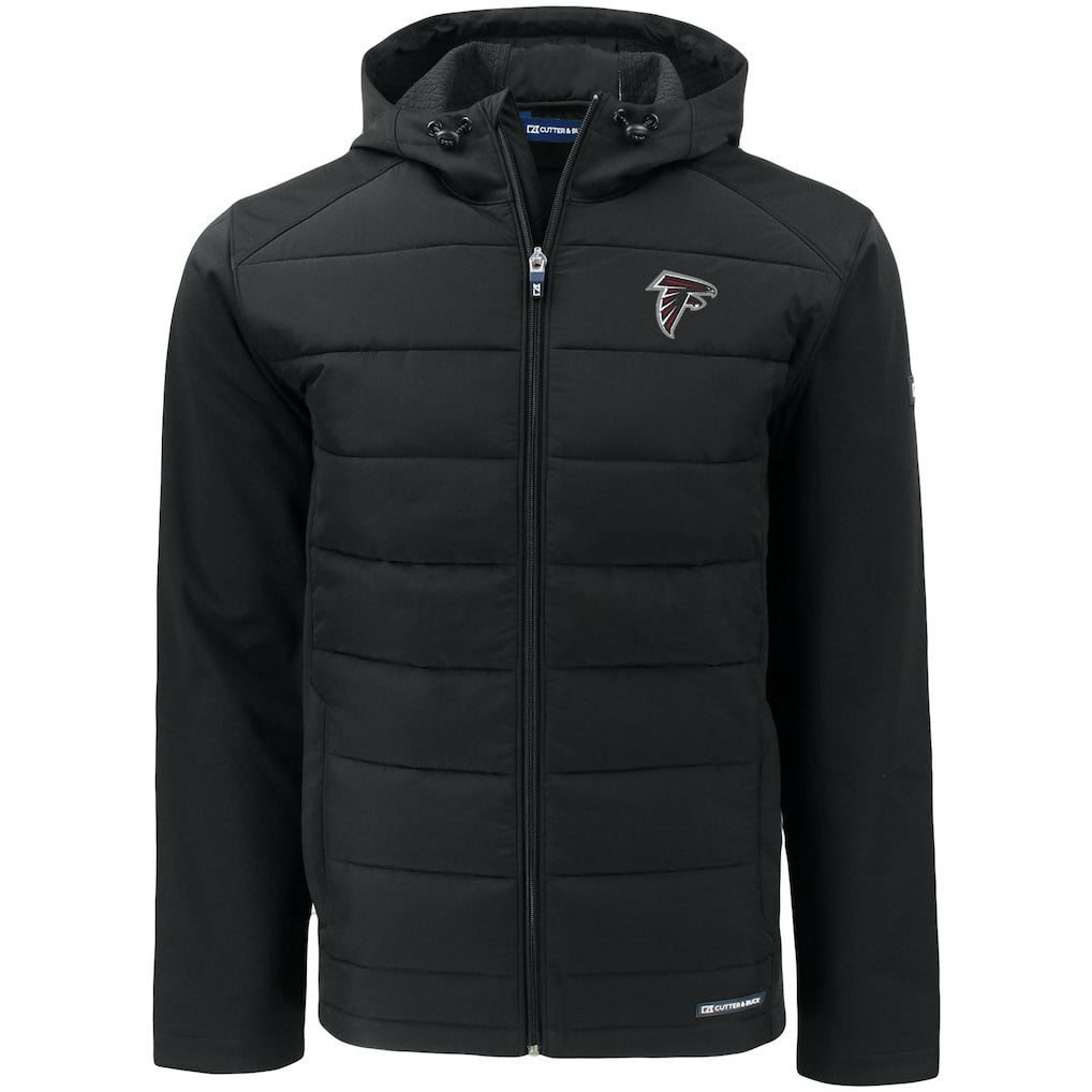 Atlanta Falcons Cutter & Buck Evoke PrimaLoft Hybrid Eco Softshell Recycled Full-Zip Hooded Jacket Black | NFL
