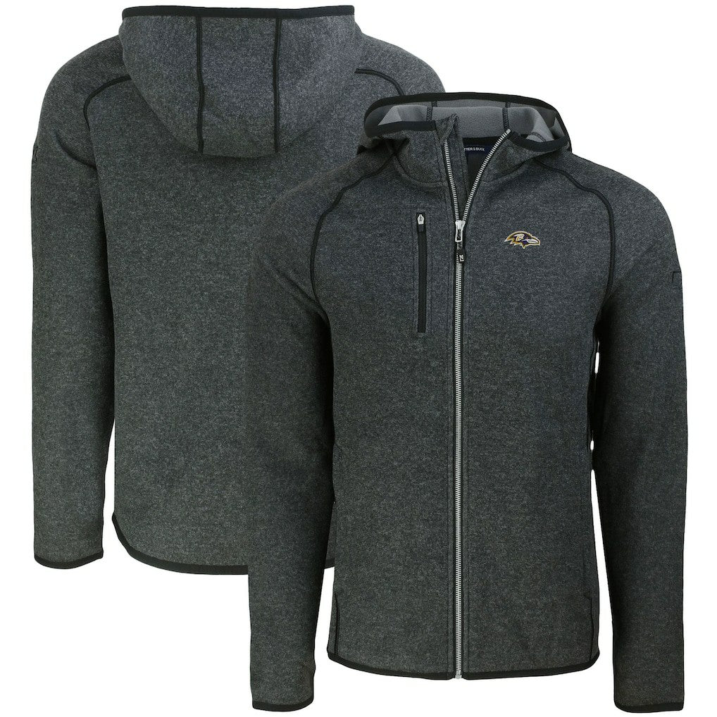 Baltimore Ravens Cutter & Buck Mainsail Full-Zip Hooded Jacket Heather Charcoal | NFL