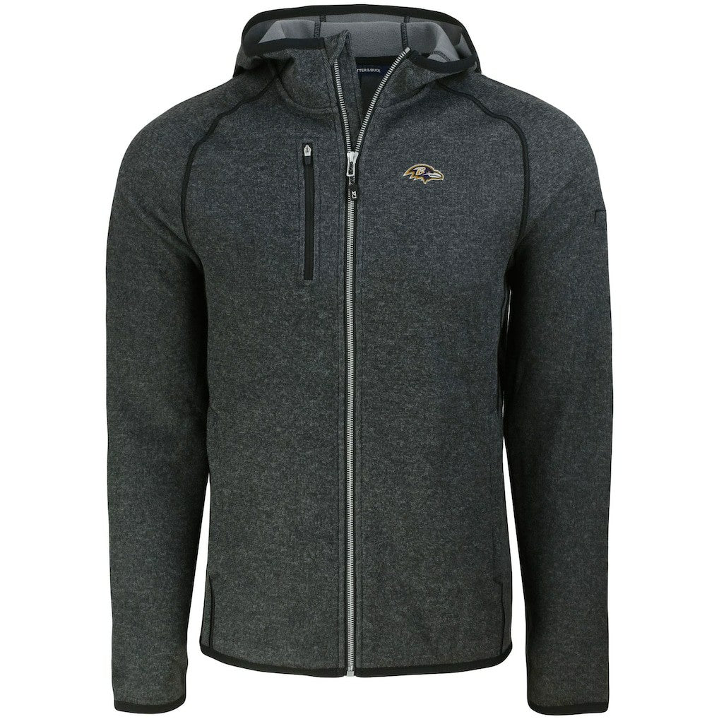Baltimore Ravens Cutter & Buck Mainsail Full-Zip Hooded Jacket Heather Charcoal | NFL