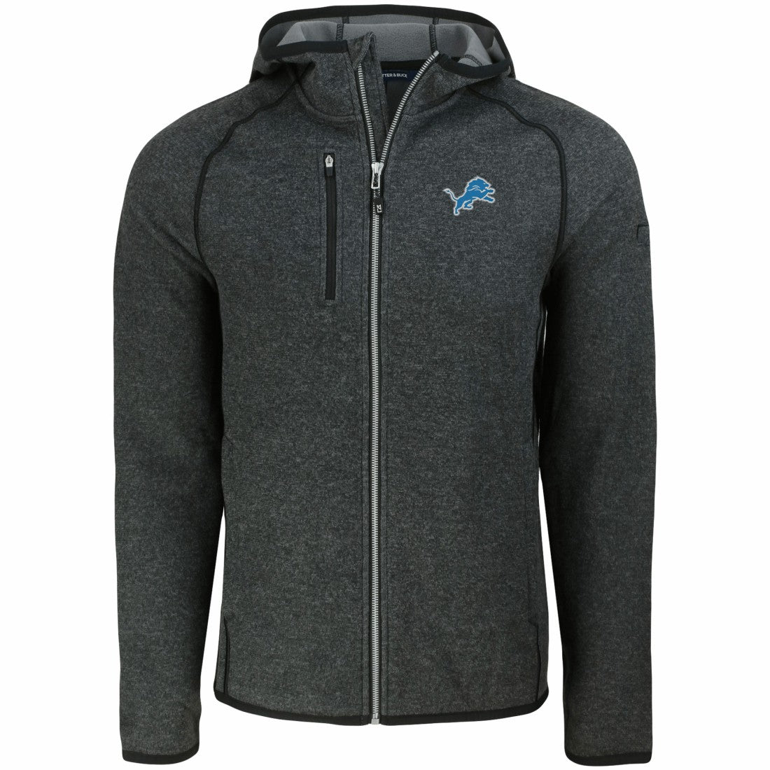 Detroit Lions Cutter & Buck Mainsail Full-Zip Hooded Jacket Heather Charcoal | NFL