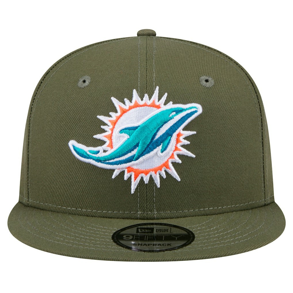 Miami Dolphins New Era Main 9FIFTY Snapback Hat Olive | NFL