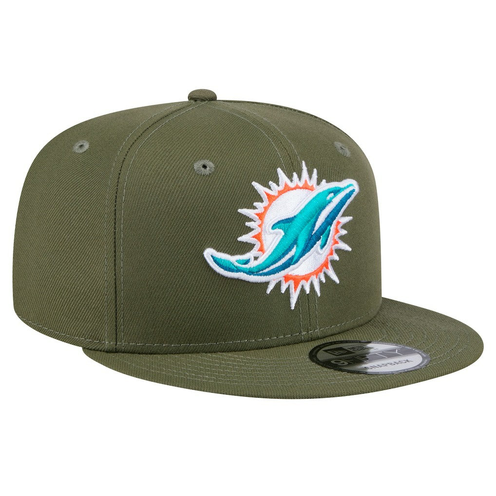 Miami Dolphins New Era Main 9FIFTY Snapback Hat Olive | NFL