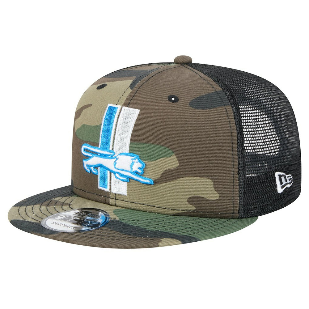 New Era Detroit Lions Camo Alternate Logo Main Trucker 9FIFTY Snapback Hat | NFL