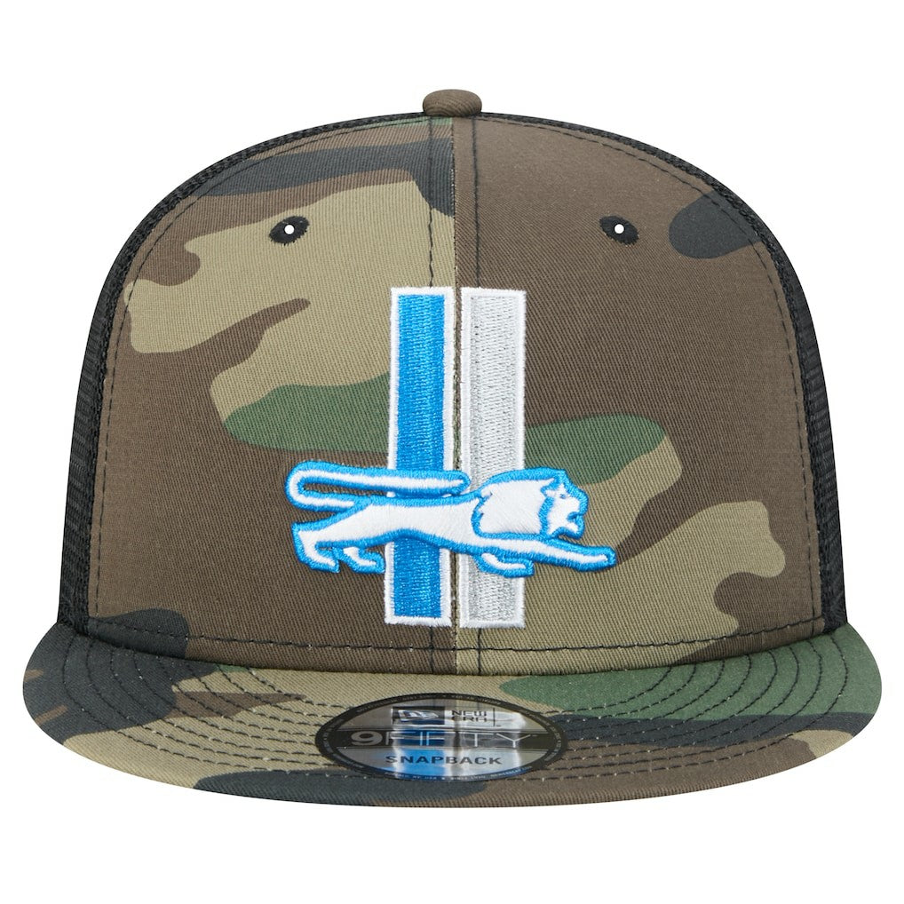 New Era Detroit Lions Camo Alternate Logo Main Trucker 9FIFTY Snapback Hat | NFL