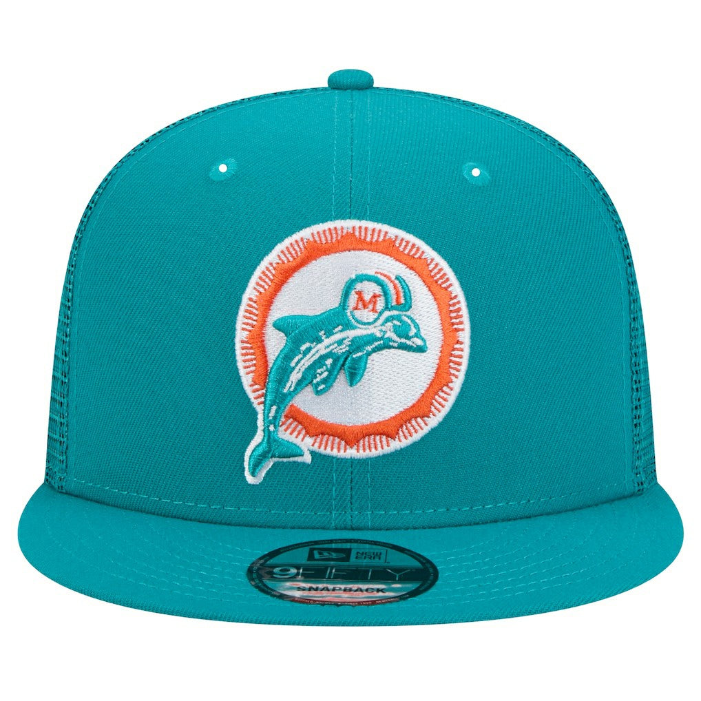 Miami Dolphins New Era Throwback Main Trucker 9FIFTY Snapback Hat Aqua | NFL