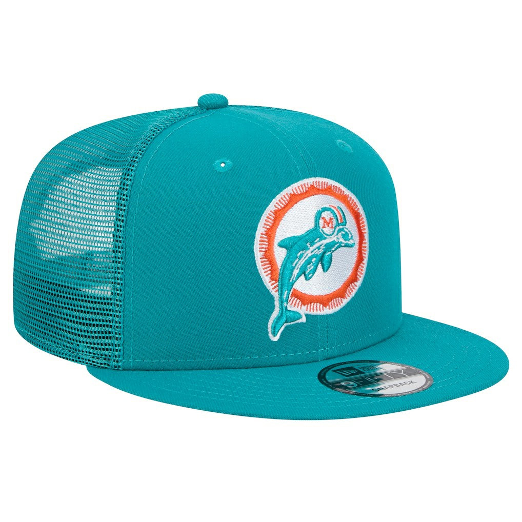 Miami Dolphins New Era Throwback Main Trucker 9FIFTY Snapback Hat Aqua | NFL