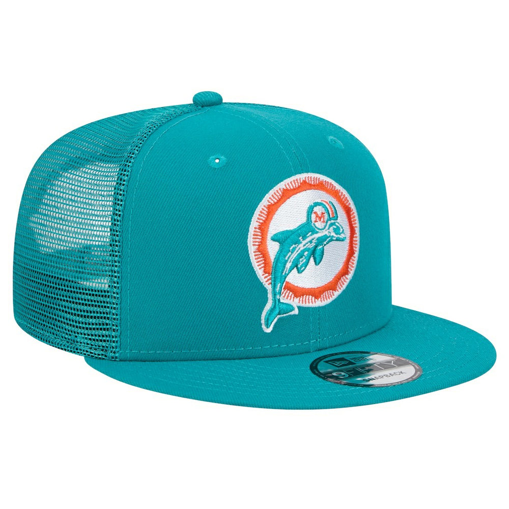 Miami Dolphins New Era Throwback Main Trucker 9FIFTY Snapback Hat Aqua | NFL