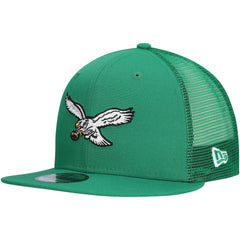 Philadelphia Eagles New Era Throwback Main Trucker 9FIFTY Snapback Hat Kelly Green | NFL