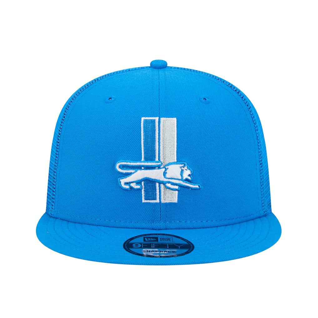 Detroit Lions New Era Throwback Main Trucker 9FIFTY Snapback Hat Blue | NFL