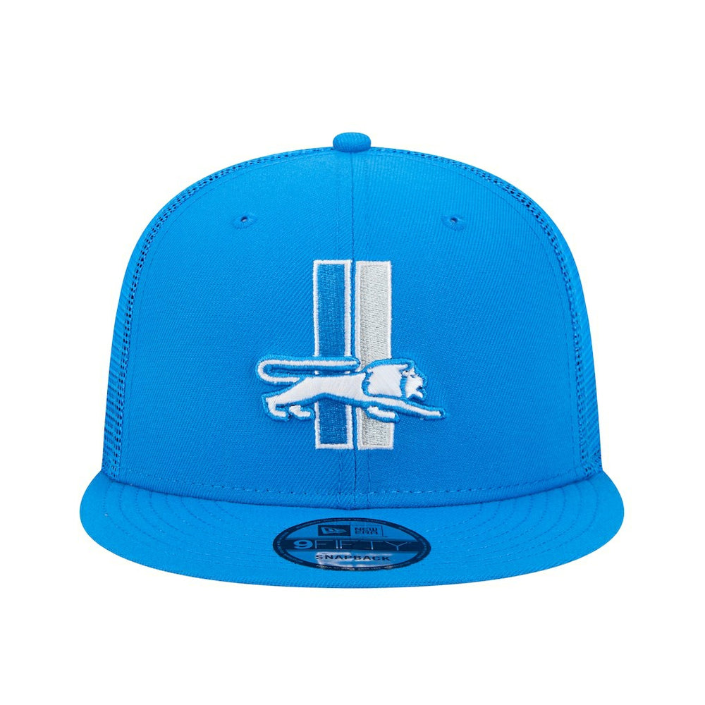 Detroit Lions New Era Throwback Main Trucker 9FIFTY Snapback Hat Blue | NFL