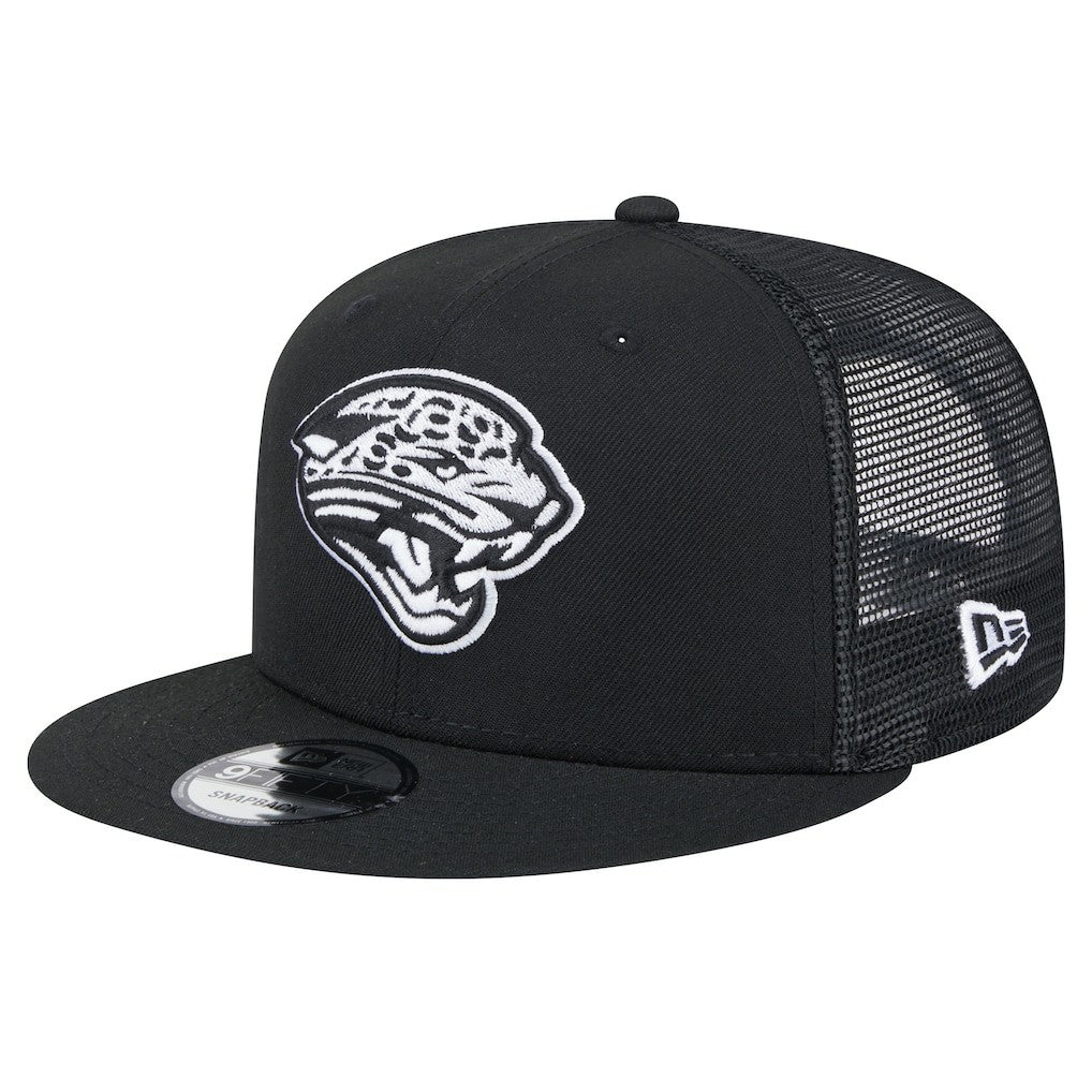 New Era Jacksonville Jaguars Black Main Trucker 9FIFTY Snapback Hat | NFL