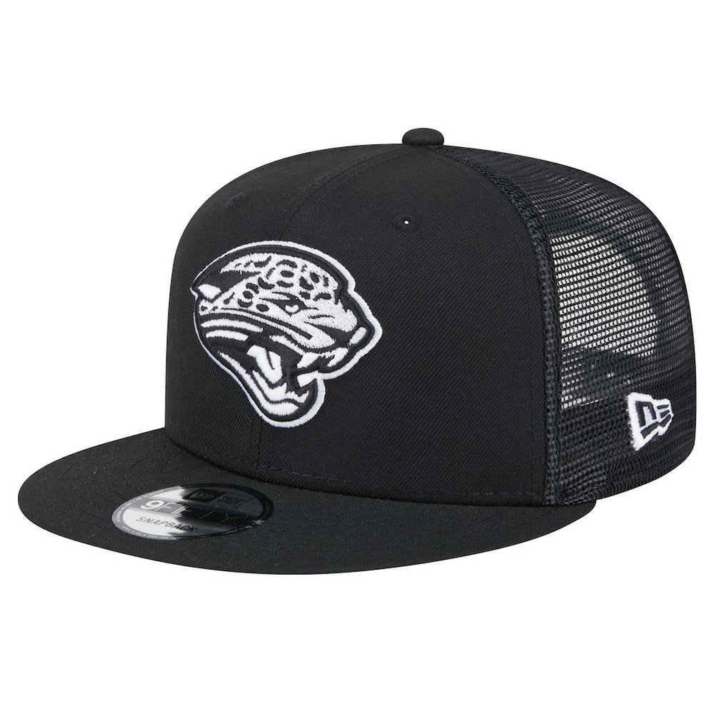 New Era Jacksonville Jaguars Black Main Trucker 9FIFTY Snapback Hat | NFL