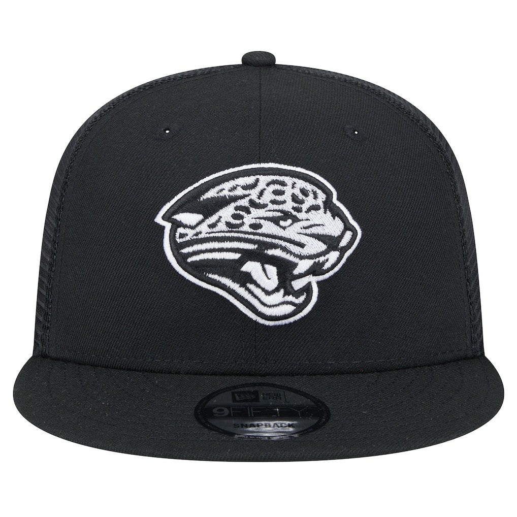 New Era Jacksonville Jaguars Black Main Trucker 9FIFTY Snapback Hat | NFL