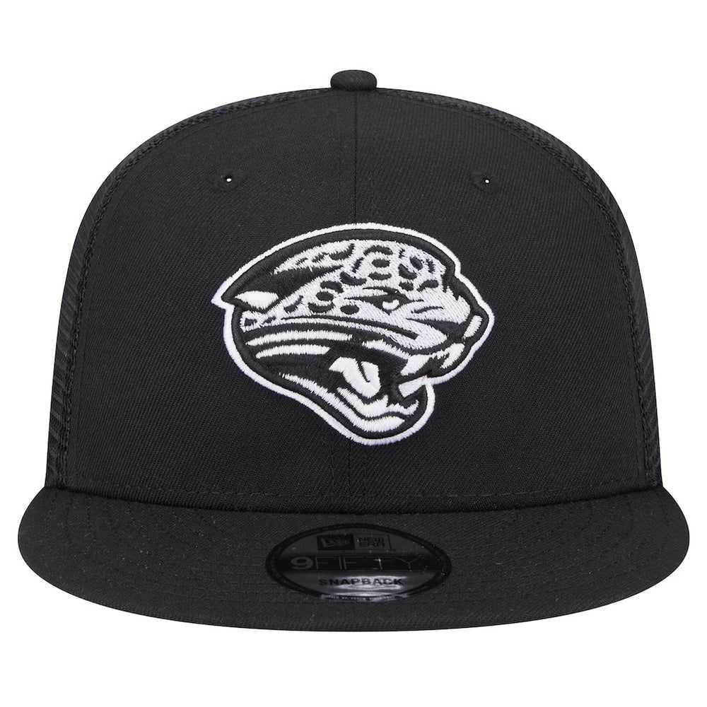 New Era Jacksonville Jaguars Black Main Trucker 9FIFTY Snapback Hat | NFL