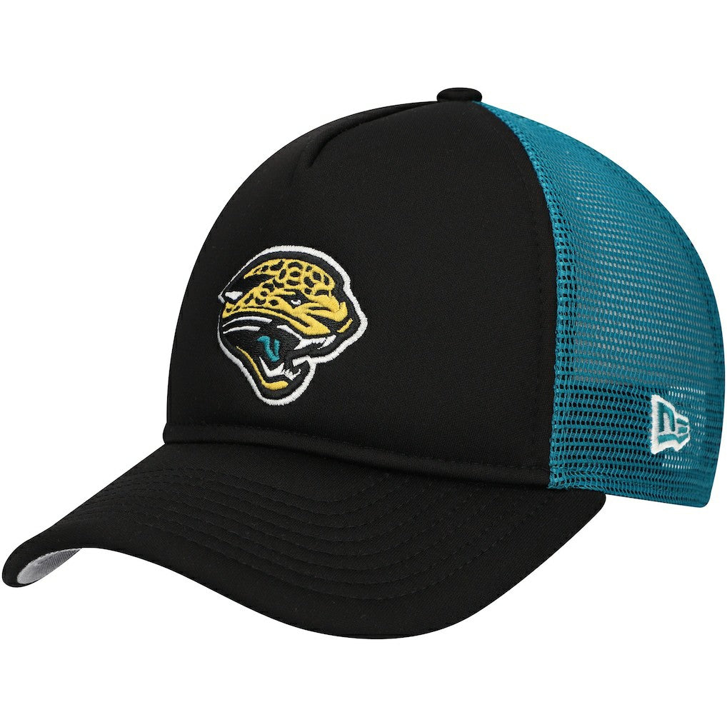 Jacksonville Jaguars New Era Youth A-Frame 9FORTY Trucker Adjustable Hat Black | NFL