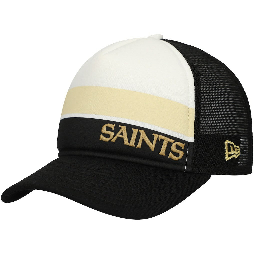 New Orleans Saints New Era Youth Sport Night Color Block 9FORTY A-Frame Trucker Adjustable Hat Black | NFL