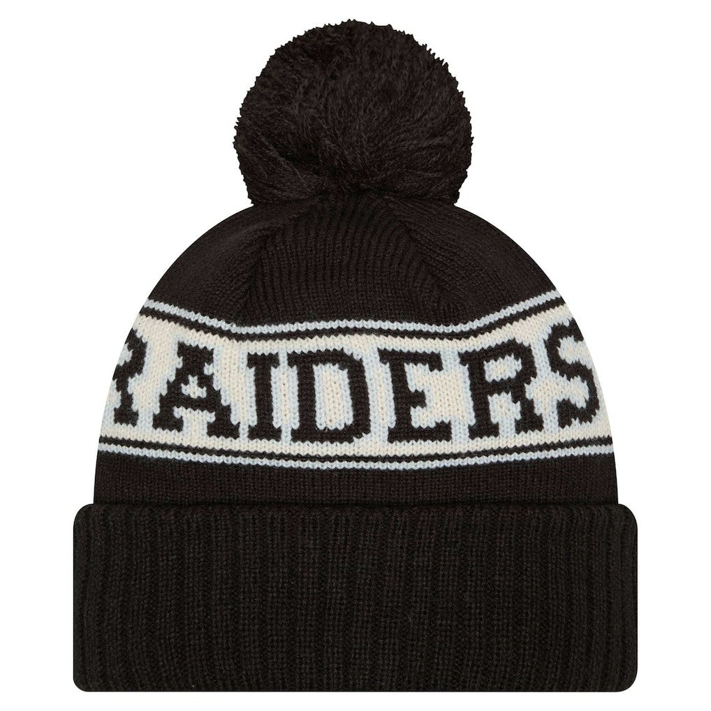 Las Vegas Raiders Youth New Era Retro Cuffed Knit Hat with Pom Black | NFL