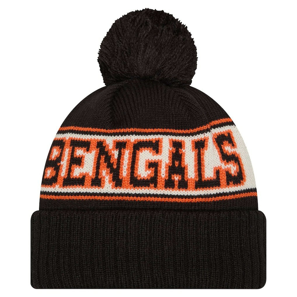 Cincinnati Bengals Youth New Era Retro Cuffed Knit Hat with Pom Black | NFL