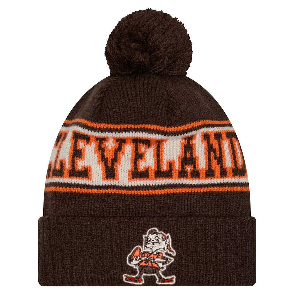 Cleveland Browns Youth New Era Retro Cuffed Knit Hat with Pom Brown | NFL