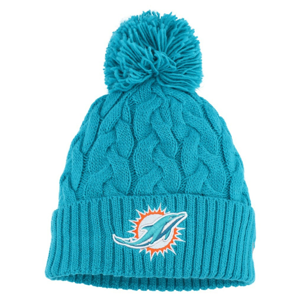 Miami Dolphins New Era Girls Youth Cabled Cuffed Knit Hat with Pom Aqua | NFL