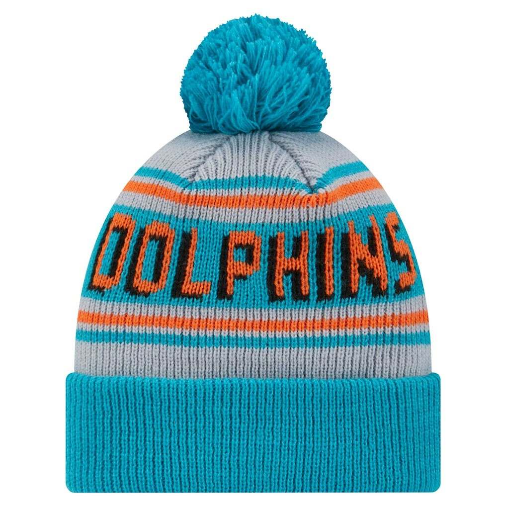 Miami Dolphins New Era Youth Main Cuffed Knit Hat with Pom Aqua | NFL