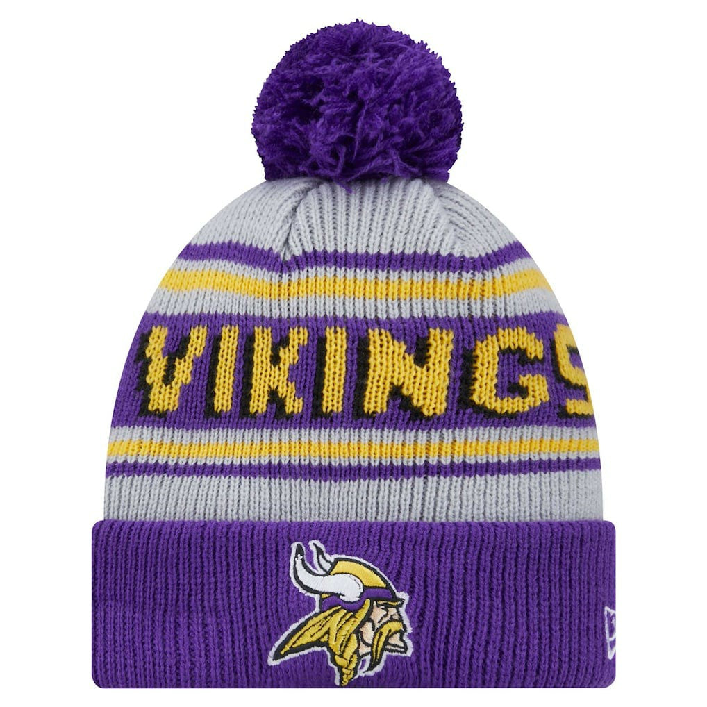 Minnesota Vikings New Era Youth Main Cuffed Knit Hat with Pom Purple | NFL