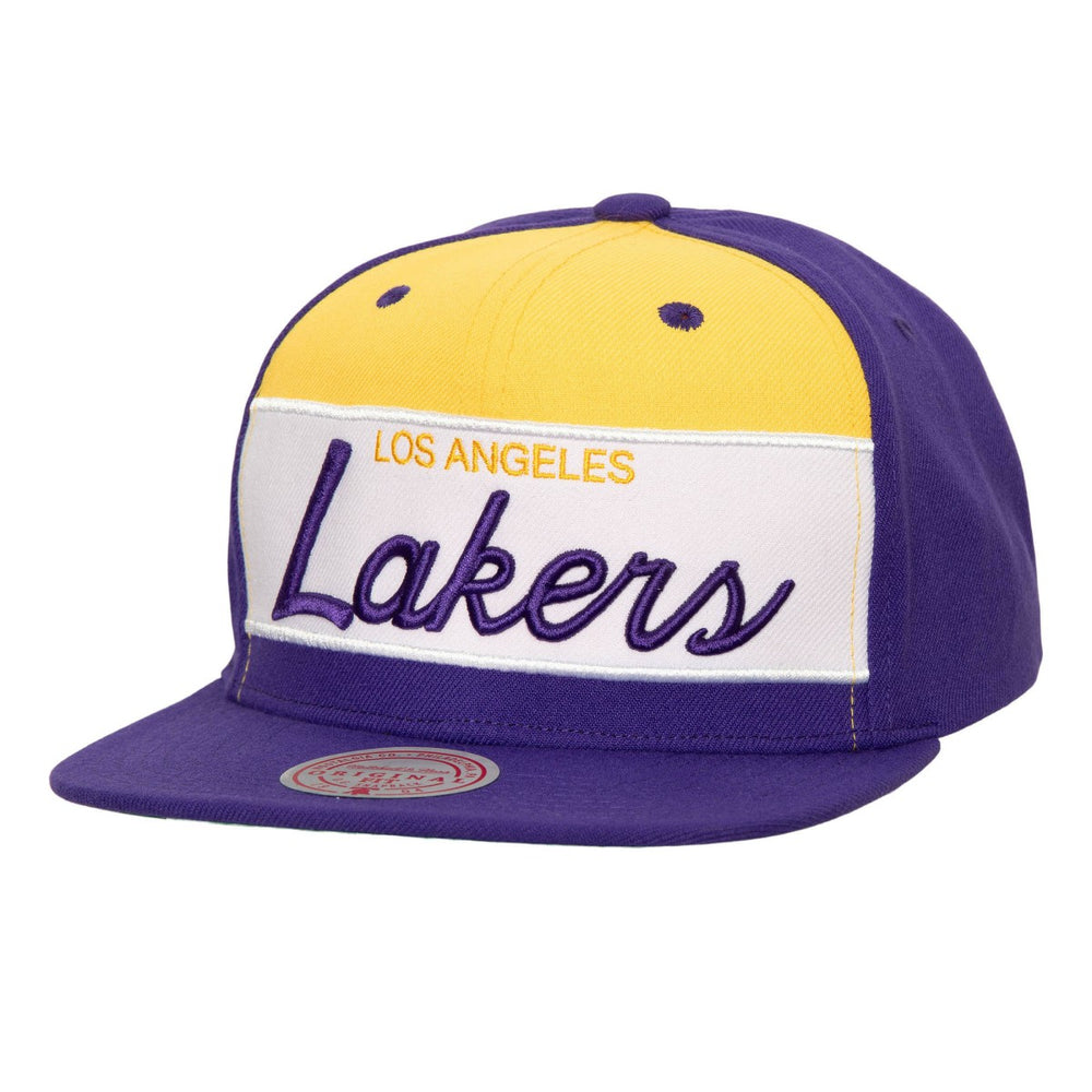 Los Angeles Lakers Retro Sport Color Block Script Snapback Hat White/Purple - NBA