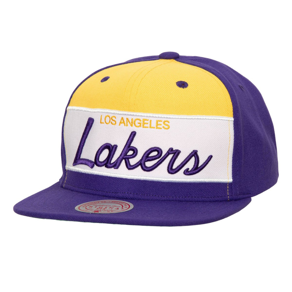 Los Angeles Lakers Retro Sport Color Block Script Snapback Hat White/Purple - NBA