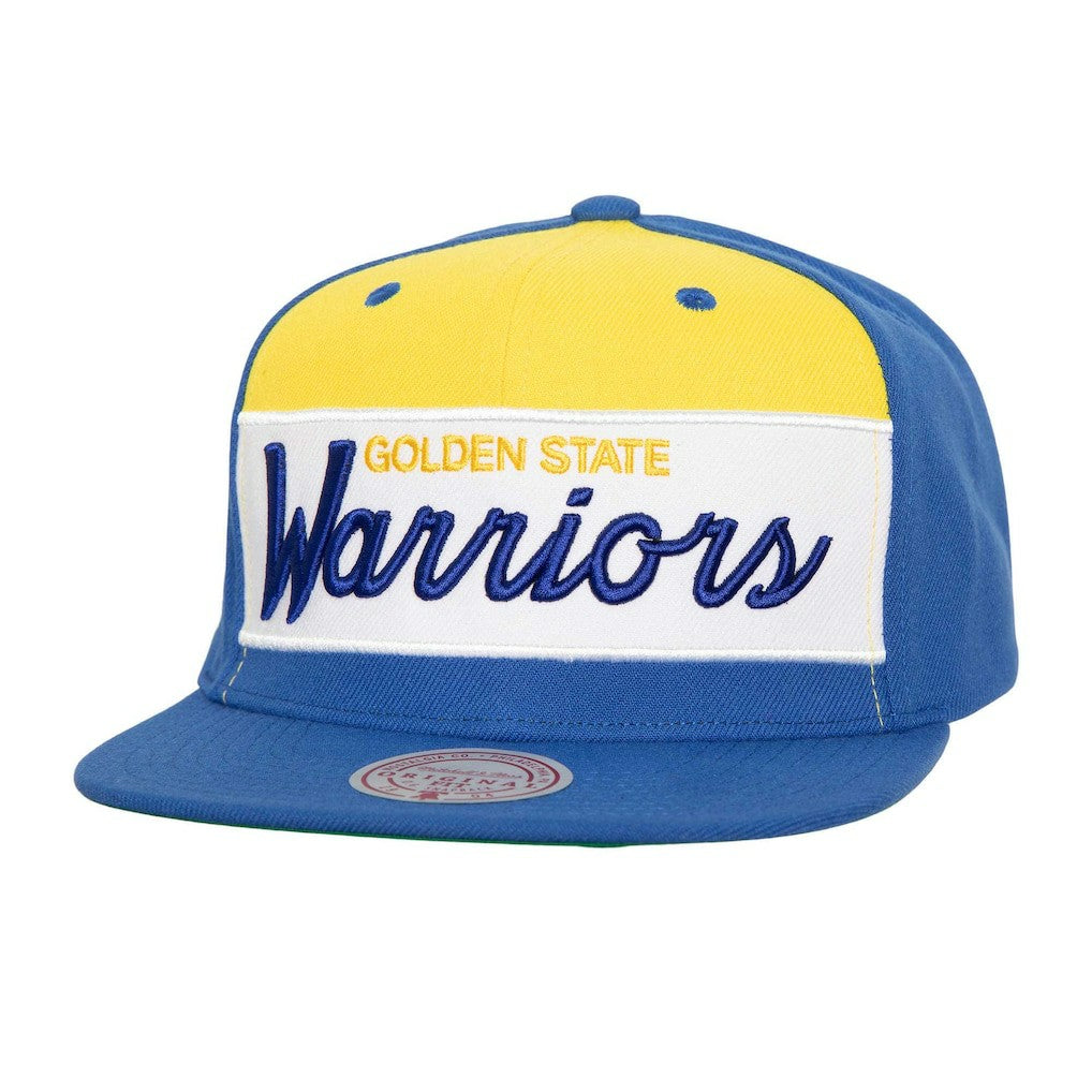 Golden State Warriors Retro Sport Color Block Script Snapback Hat White/Royal - NBA